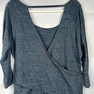 American Eagle Outfitters Women’s Gray 3/4 Sleeve Wrap Back Top Large thumbnail 3