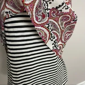 Anthropologie Meadow Rue Top Sleeveless Mixed Media Layered Striped Paisley Red thumbnail 2
