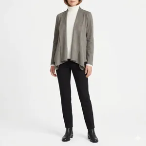 Bagatelle Gray Faux Suede Open Front Long Sleeve Drape Neck Jacket M thumbnail 7