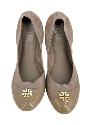 Tory Burch Jolie Ballet Flats Beige Leather Cap Toe Logo Size 8 Quiet Luxury thumbnail 1