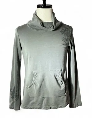 REI Floral‎ Granola Cowl Neck Pullover Womens M Grey Gorpcore Kangaroo Pocket thumbnail 1