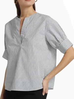Like New FRAME Striped V Neck Puff Sleeve Organic Cotton Top Medium Retail $298 thumbnail 2