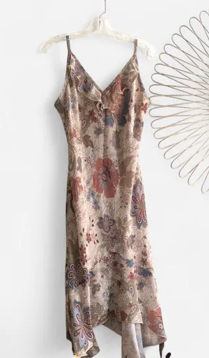 Y2K 2000s Fairy Forest Cottagecore Coquette Ruffle Floral Handkerchief Asymmetrical Hem Maxi Cami Dress Slip on sweetheart babydoll #angelic #whimsical #feminine #romantic thumbnail 1