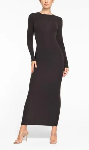 SKIMS Fits Everybody crew Neck long sleeve Dress, BLACK, Medium, $88 thumbnail 1