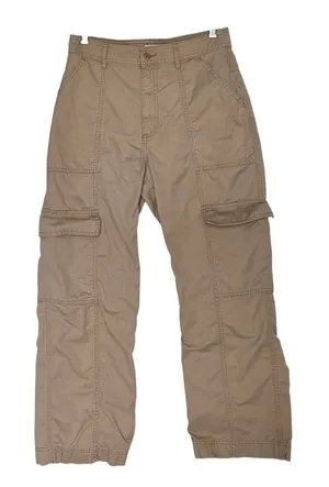 Abercrombie & Fitch Tan Wide Leg High Rise Khaki Trouser Cargo Pants Size 30/10 thumbnail 1
