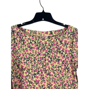 Lilly Pulitzer Cotton Slub Yellow Pink Short Bell Sleeve Top Summer Vacation L thumbnail 4