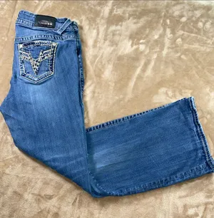 Vigoss Medium Blue Bootcut Jeans with Embroidered Back Pockets thumbnail 1