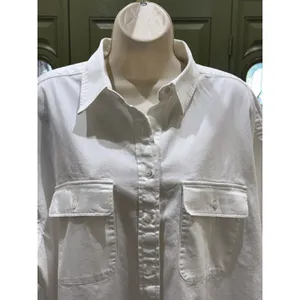 Aerie woman's white thick cotton relaxed button up shirt costal clean thumbnail 2