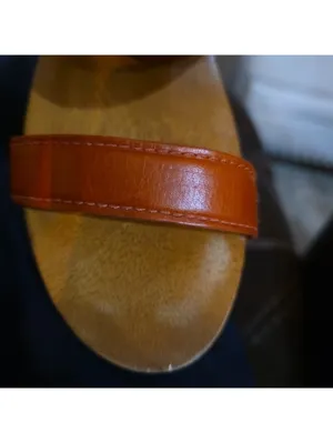 Tory Burch Womens Orange Gold Leather Wooden Wedge Sandals Size 9 Boho Preppy thumbnail 7