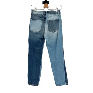 REVICE Two-Tone Yin Yang Distressed‎ Denim High Rise Straight Jeans Size 24 thumbnail 7
