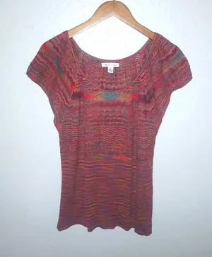 John Paul Richard XL Knit Capped Sleeve Flame Stitch Red Top thumbnail 1