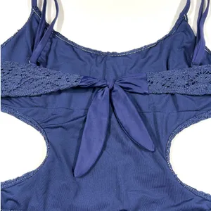 Aerie Navy Blue Medium Crochet Lace Cut Out One Piece Swimsuit Monokini EUC Swim thumbnail 4