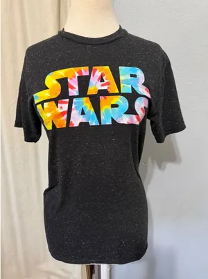 Star Wars Fifth Sun Womens Tee Small Charcoal Heather Rainbow Tie Dye Logo thumbnail 1