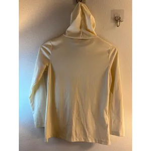 Vintage Cream Cowl Neck Hooded Long Sleeve Top Ivory Polyester Knit Made in USA thumbnail 2