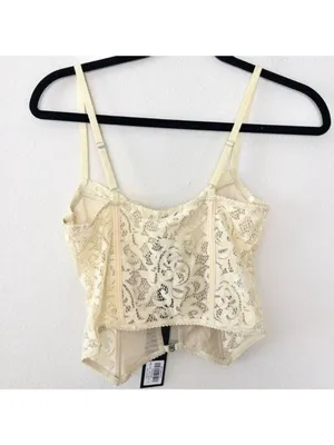 NWT I.AM.GIA Elena Top S Tan Ivory Lace Corset Sheer Crop Burnout Cut Out Velvet thumbnail 9