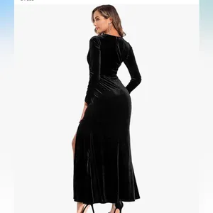 Elegant Velvet/ Deep V-neck, long sleeve, side slit, long length empire waist XL thumbnail 3