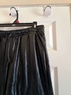 Black Faux Leather Elastic Waist Drawstring Jogger Pants EPI1238-J thumbnail 6