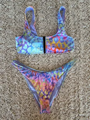 Forever 21 | Blue Rainbow Cheetah Print Bikini Set | L thumbnail 1