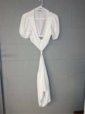 Abercrombie & Fitch Knotted Cutout Linen Blend Mini Dress in White Women’s Small thumbnail 3