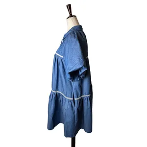 En Saison Tara Tiered Cotton Trapeez Shirtdress Women Medium Blue Mini Bohoi‎ thumbnail 7