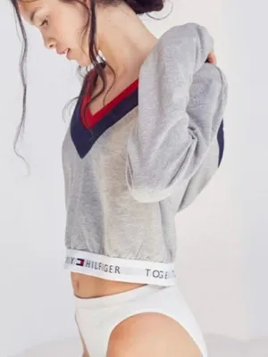 Tommy Hilfiger Gray Cropped Hoodie thumbnail 1