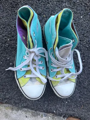Custom Converse All Star Women’s 9 Turquoise Colorblock High Top thumbnail 2