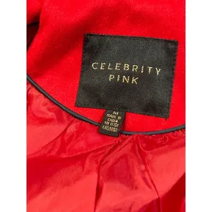 Celebrity pink Vibrant Red Double-Breasted Peacoat Wool Blend Winter‎ Coat thumbnail 4