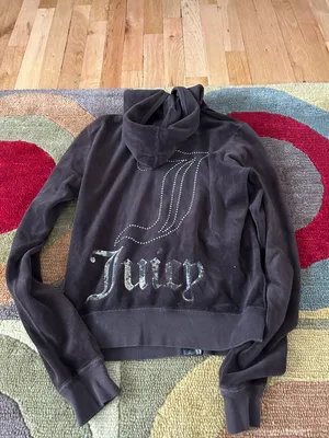 Juicy Couture Y2K OG Brown Velour Zip Up Jacket with Rhinestones Size Medium thumbnail 3