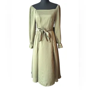 Elegant Olive Off-Shoulder Dress with belt medium thumbnail 2