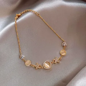18K Gold Plated Cat's Eye Stone Crystal Start Charm Bracelet for Women thumbnail 4