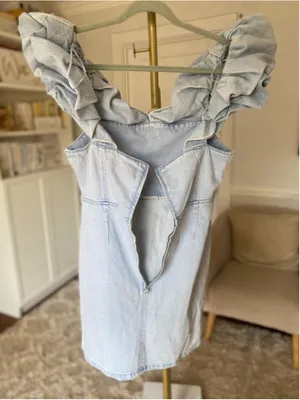 ASOS Design Lightwash Denim Mini Dress Ruffle Strap Coquette Cowgirl Y2K NWT 90s thumbnail 4