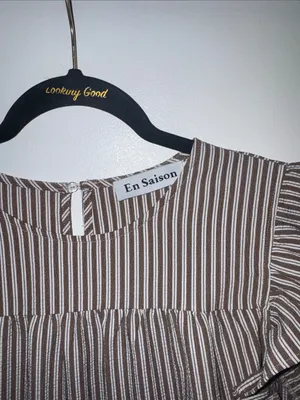 En Saison Women's Brown & White Striped Tiered Ruffle Dress thumbnail 2