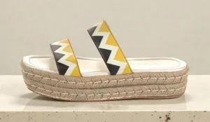PRADA Zig Zag Beige Yellow Leather Platform Espadrilles Sandals Size 37.5 US 7.5 thumbnail 1
