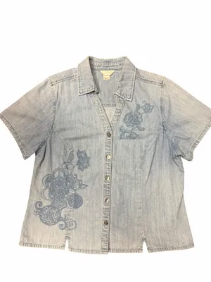 Vintage Y2K Denim Embroidered Button Front Top Cottagecore Boho Western XL thumbnail 4