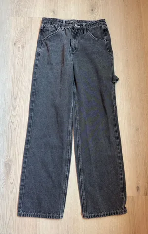 Streetwear style High-Rise Women's Black Carpenter Jeans with contrast stitching thumbnail 1
