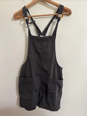 Aerie Beach Cotton Twill Shortalls Overalls/Romper Big Pockets Dark Gray size S thumbnail 3
