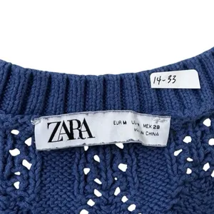 Zara Blue Knit V-neck Size Medium Vest Top Flowers Sleeveless Cotton | 14-33 thumbnail 4