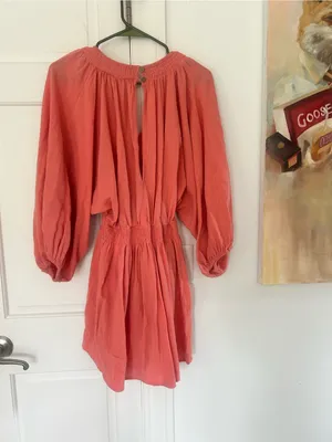 Free People Balloon Sleeve Mini Dress Small Coral EUC! thumbnail 3
