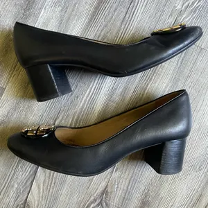 Tory Burch Black Leather Flats with Gold Logo thumbnail 4