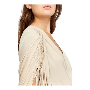 FREE PEOPLE Rachel Silky Top Ivory V-Neck Slinky Jersey Cropped Medium NWOT thumbnail 2