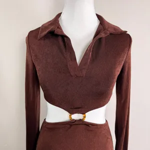 Peppermayo‎ Crowd Control Mini Dress Brown Cutout O-Ring Long Sleeve US 4 NEW thumbnail 9