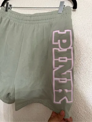 PINK Victoria's Secret Sage Green Logo Sweat Shorts Women size large thumbnail 10