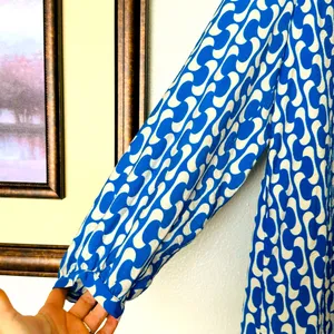 Zara Paula Blue/White Geometric Long Sleeve Mini Swing Dress Size Medium thumbnail 7