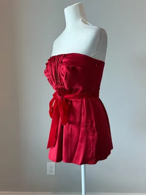 Banana Republic Strapless Red Satin Cocktail Top thumbnail 4