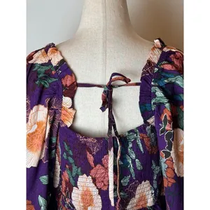 Band Of The Free Shirt Women Medium Purple Floral Puff‎ Sleeve Cropped Top NWT thumbnail 10