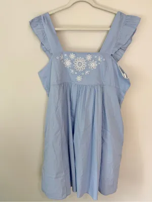 Draper James Maddie Embroidered Babydoll Dress in Blue Stripe XL NEW NWT thumbnail 2