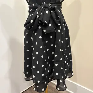 90s Scarlett Black White Polka Dot Fit Flare Dress Criss Cross Back Waist Tie‎ S thumbnail 7