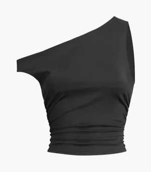 Commense Solid Casual Minimalist One Shoulder Sleeveless Top Black XS thumbnail 1