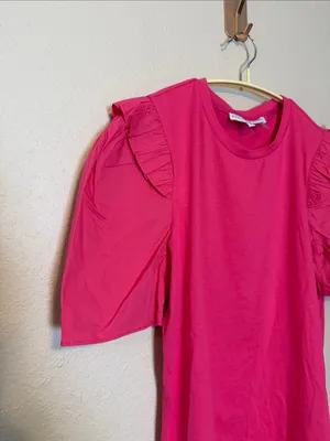English Factory Top Cotton Pink‎ Ruffle Sleeve Top Size Small thumbnail 2