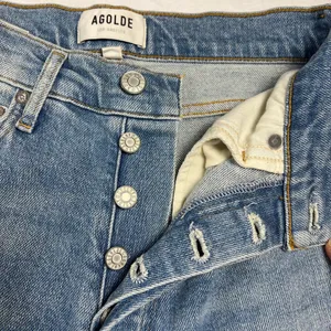 Agolde Nico High Rise Slim Jeans Button Fly Light Distressing Med Wash Size 25 thumbnail 4